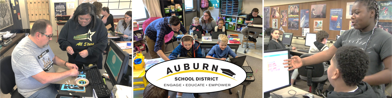 Technology Replacement Levy Banner - Staff and students using technology in the classroom. 